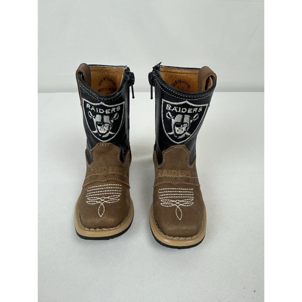 Las Vegas Raiders NFL Cowboy Boots Toddler 4T Old Pro Leather Goods Black Brown
